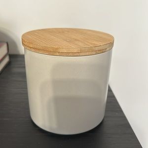 Crate & barrel ceramic canister with bamboo lid
